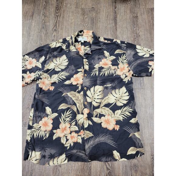 Island Shores Shirt XL Black Hawaiian Aloha Camp 100% Silk Pocket Casual Men - Picture 1 of 5